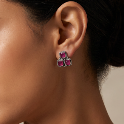 Ruby Rush — Square Ruby Collar Necklace Set in Oxidised Silver