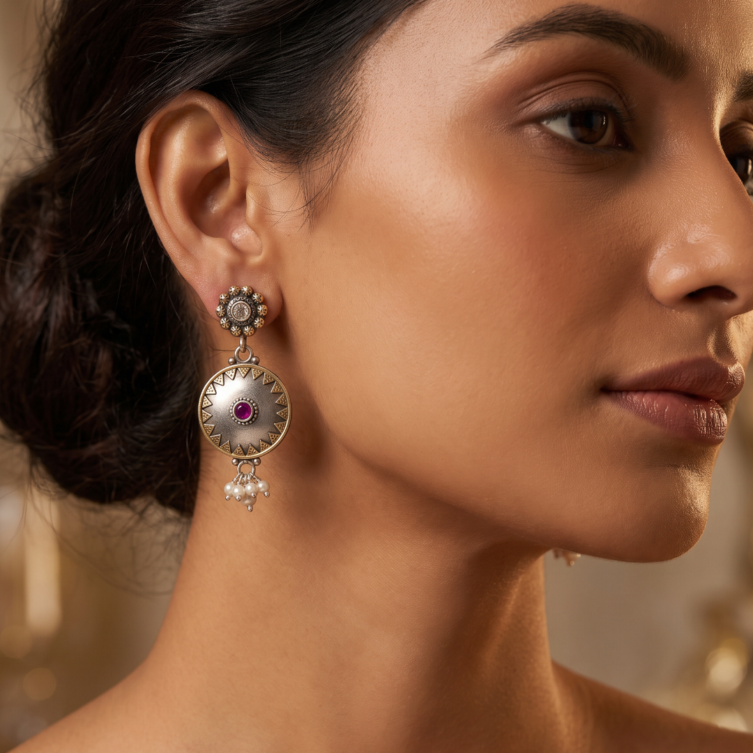 Quite the Statement — Dholak Locket Pendant Necklace in Dual Tone Silver