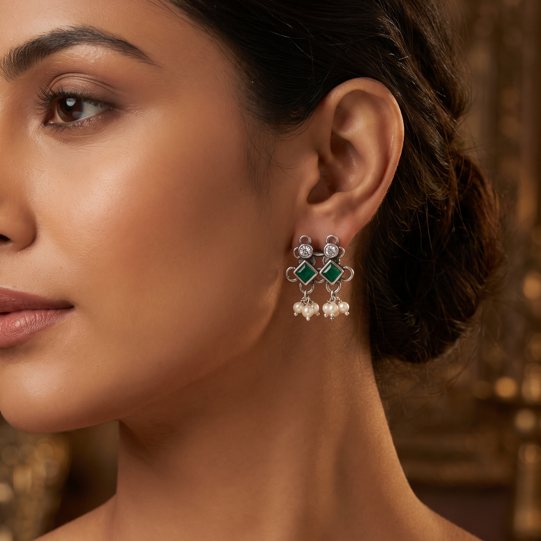 Net Worth — Jali Choker with Emerald & Pearl in Oxidised Silver