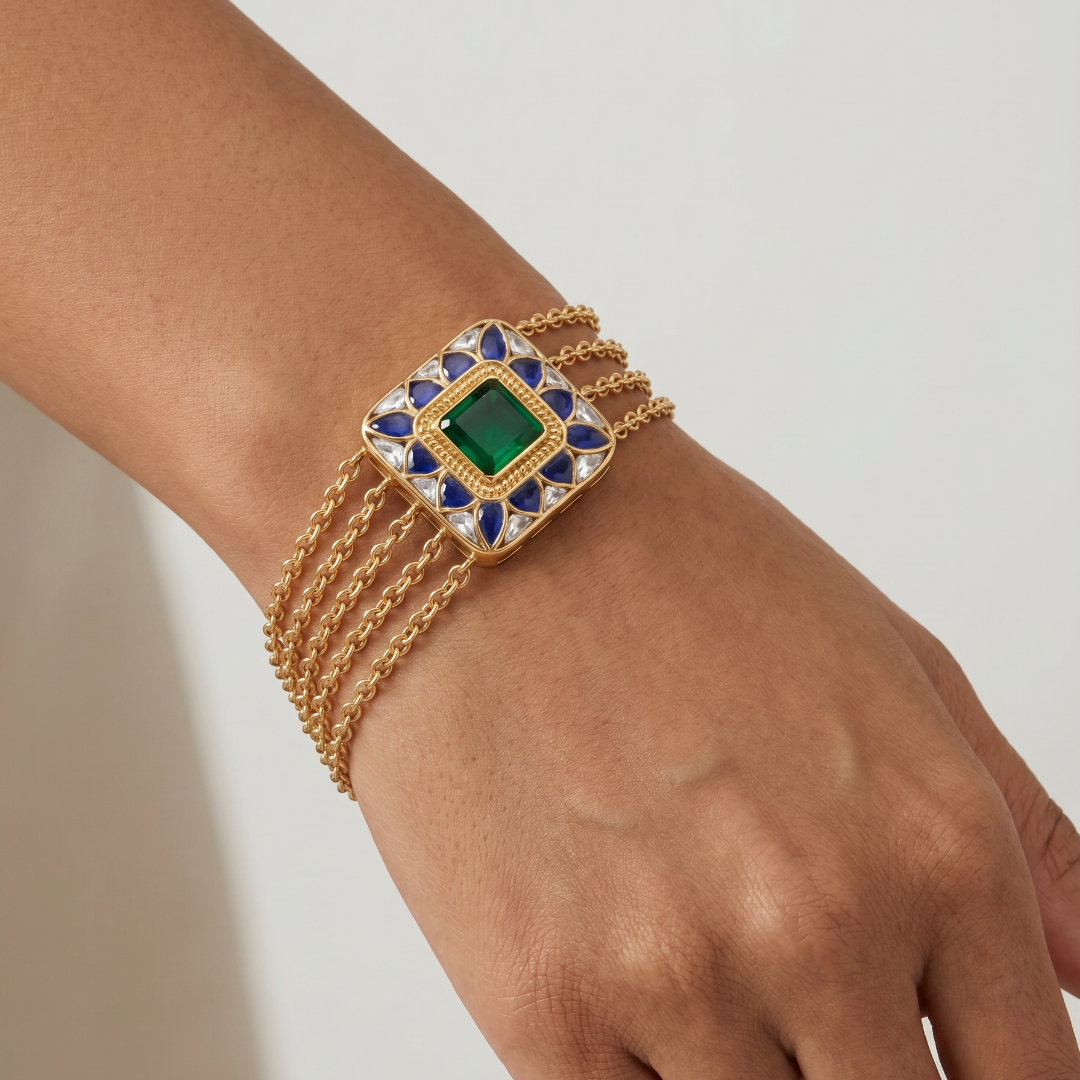 Wrist Goals — Kundan Meenakari Bracelet in Gold Plated Silver