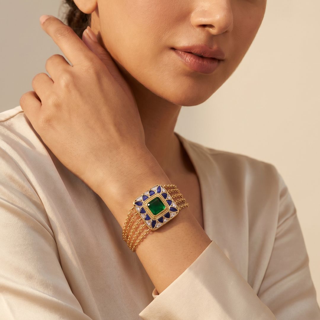 Wrist Goals — Kundan Meenakari Bracelet in Gold Plated Silver