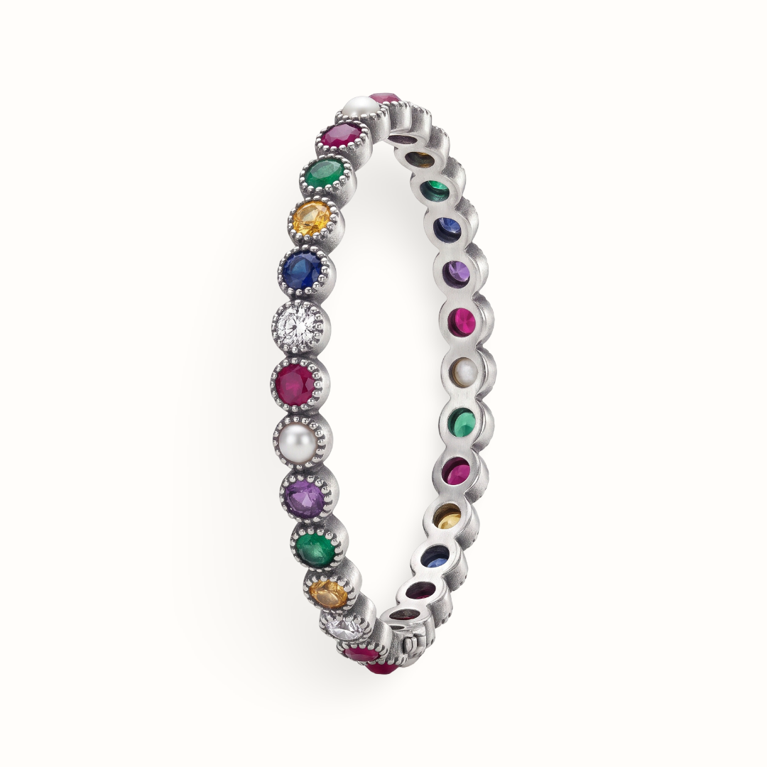 Nine of Everything — Navratna Bangle in Oxidised Silver
