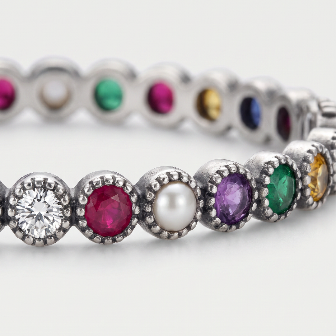 Nine of Everything — Navratna Bangle in Oxidised Silver