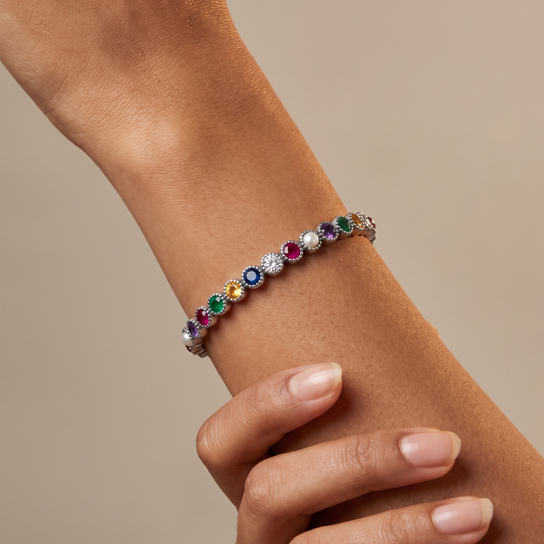 Nine of Everything — Navratna Bangle in Oxidised Silver
