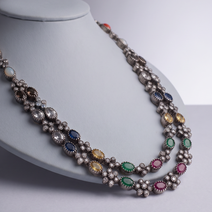 Nine Lives — Navratna Haar in Oxidised Silver