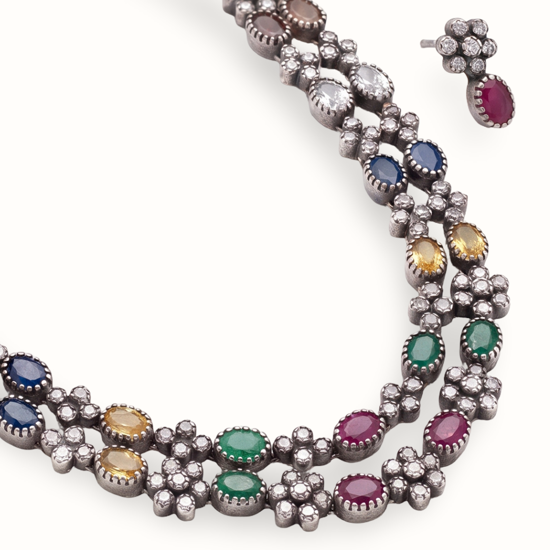 Nine Lives — Navratna Haar in Oxidised Silver