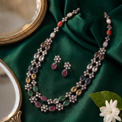 Nine Lives — Navratna Haar in Oxidised Silver