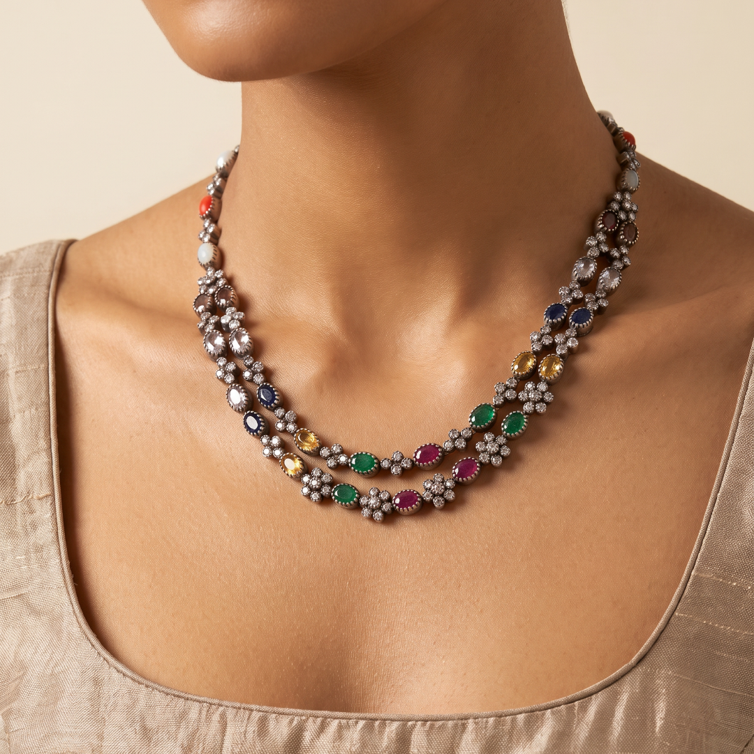 Nine Lives — Navratna Haar in Oxidised Silver