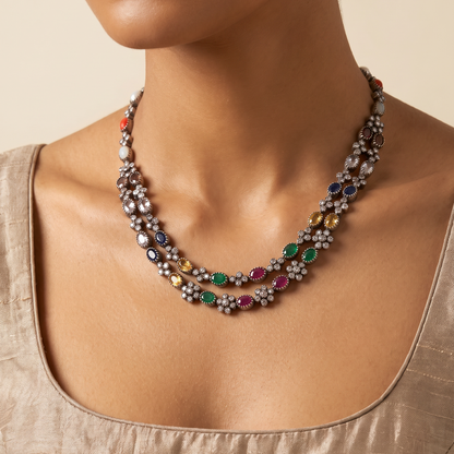 Nine Lives — Navratna Haar in Oxidised Silver