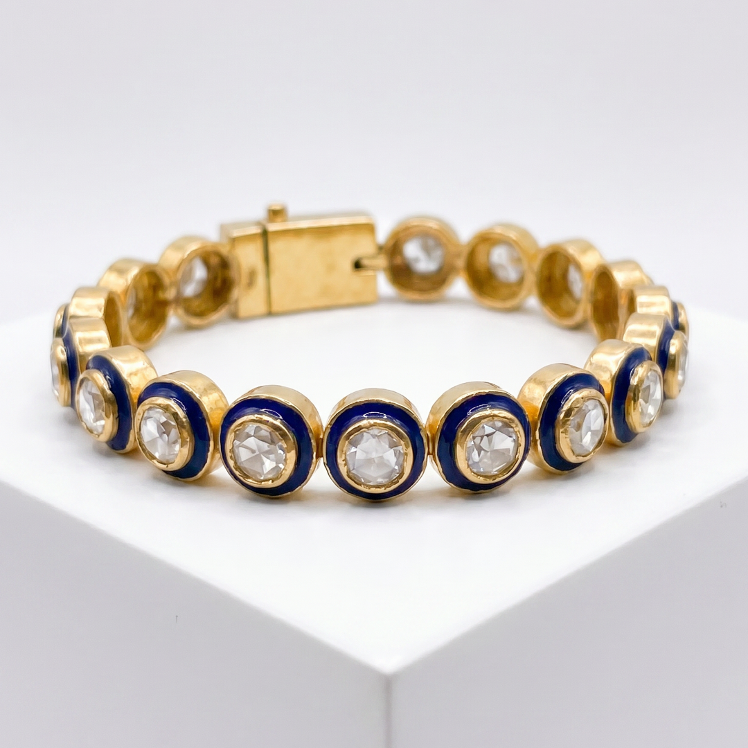 Rally, But Make It Royal — Kundan Meenakari Tennis Bracelet in Gold Plated Silver