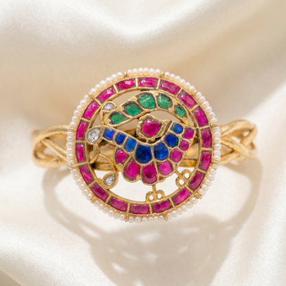 Full Circle — Navratna Kundan Bracelet in Gold Plated Silver
