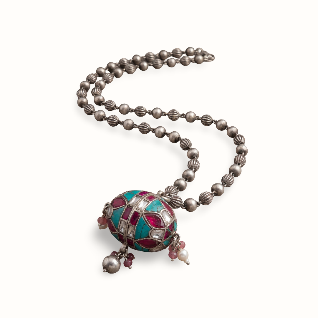 Drop the Beat — Dholak Pendant Matar Mala in Oxidised Silver