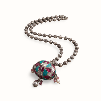Drop the Beat — Dholak Pendant Matar Mala in Oxidised Silver