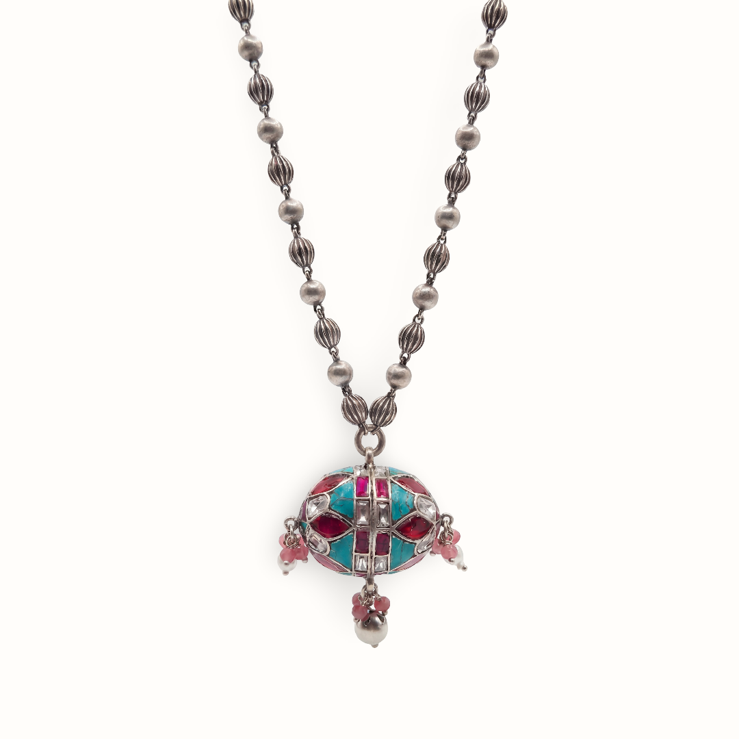 Drop the Beat — Dholak Pendant Matar Mala in Oxidised Silver