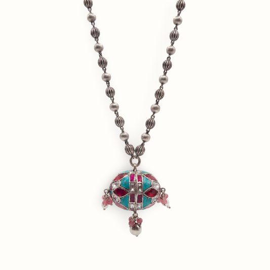 Drop the Beat — Dholak Pendant Matar Mala in Oxidised Silver