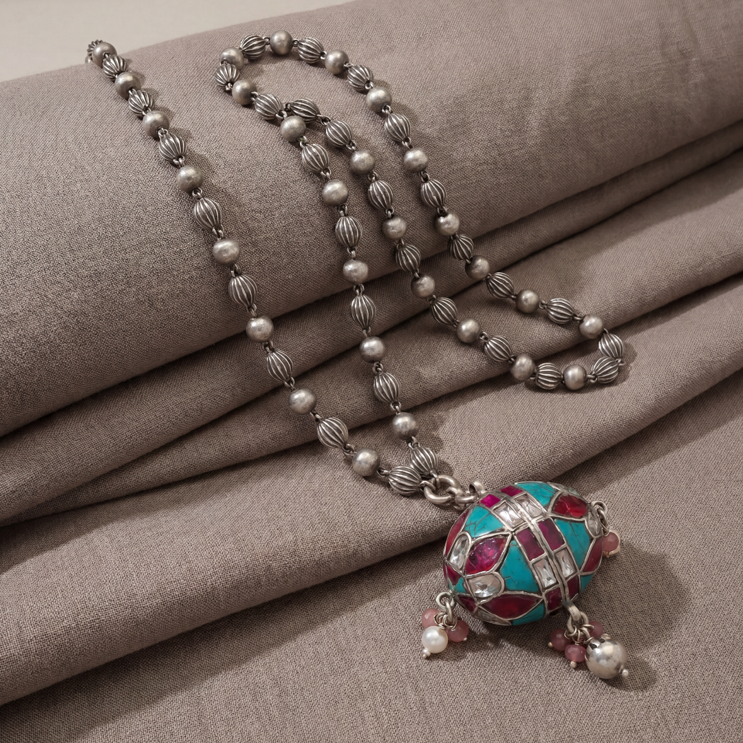 Drop the Beat — Dholak Pendant Matar Mala in Oxidised Silver