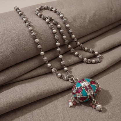 Drop the Beat — Dholak Pendant Matar Mala in Oxidised Silver