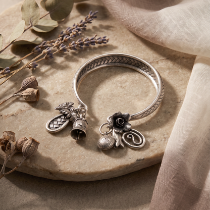 Controlled Chaos — Elephant & Ghungroo Charm Kada in Oxidised Silver
