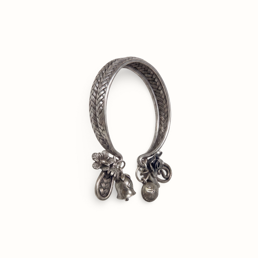 Controlled Chaos — Elephant & Ghungroo Charm Kada in Oxidised Silver