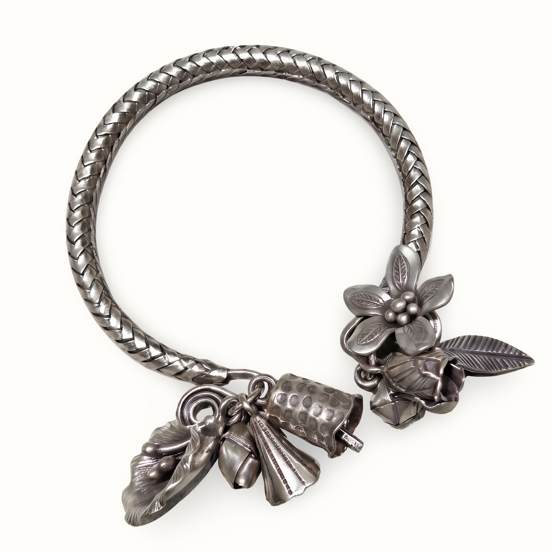 Bloom & Jingle — Ghungroo Flower Bangle in Oxidised Silver