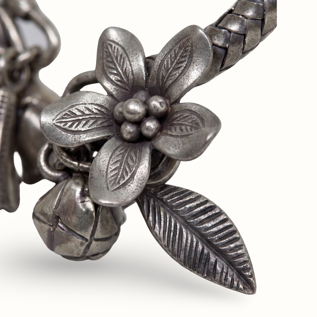 Bloom & Jingle — Ghungroo Flower Bangle in Oxidised Silver