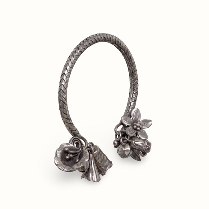 Bloom & Jingle — Ghungroo Flower Bangle in Oxidised Silver