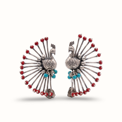 Full Feather — Peacock Ear Cuff in Oxidised Silver