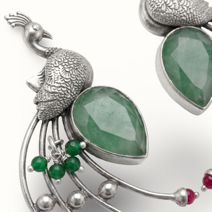 Tail Feathers Out — Peacock Earrings in Oxidised Silver