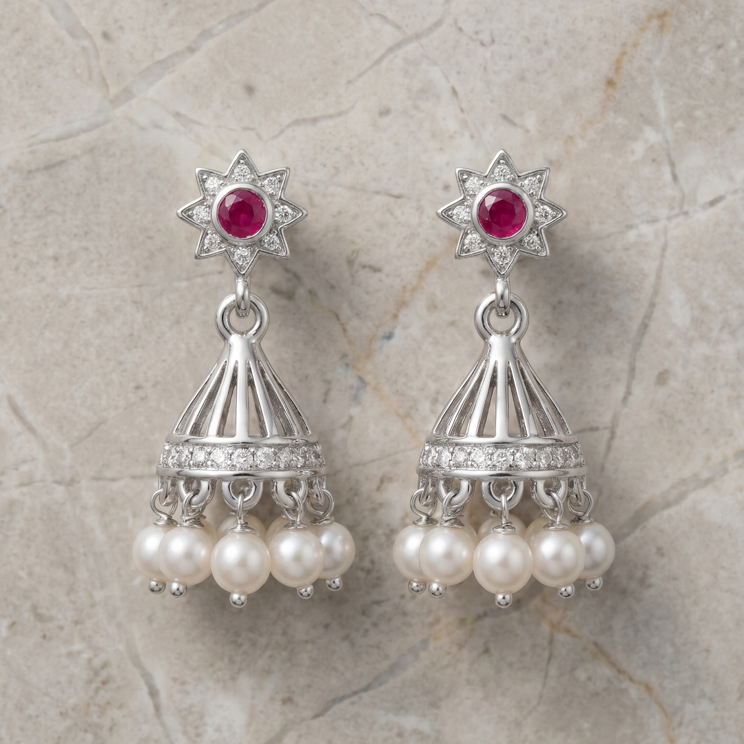 Star Power — Ruby & Pearl Jhumka in Oxidised Silver