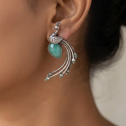 Spreading Wings — Peacock Chandbali in Oxidised Silver