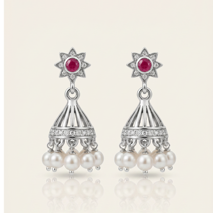 Star Power — Ruby & Pearl Jhumka in Oxidised Silver