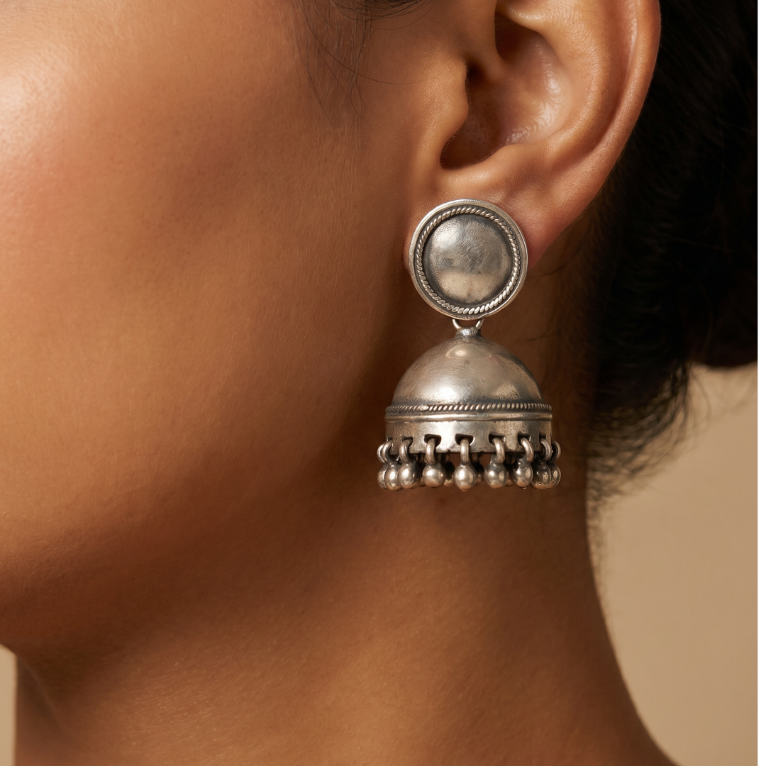 Dome and Done — Ghungroo Jhumka in Oxidised Silver