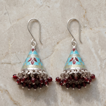 Stained Glass Mood — Meenakari Jhumka in Silver Polish