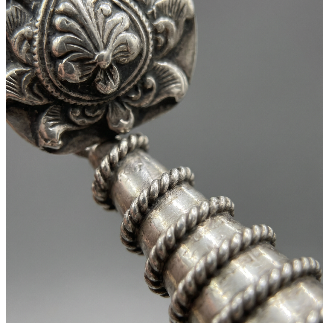Coiled Up — Lotus Stud Long Drop Earrings in Oxidised Silver