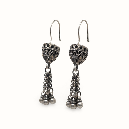 Little Riot — Jali Dome Chain-Tassel Earrings in Oxidised Silver