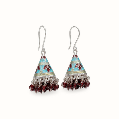 Stained Glass Mood — Meenakari Jhumka in Silver Polish