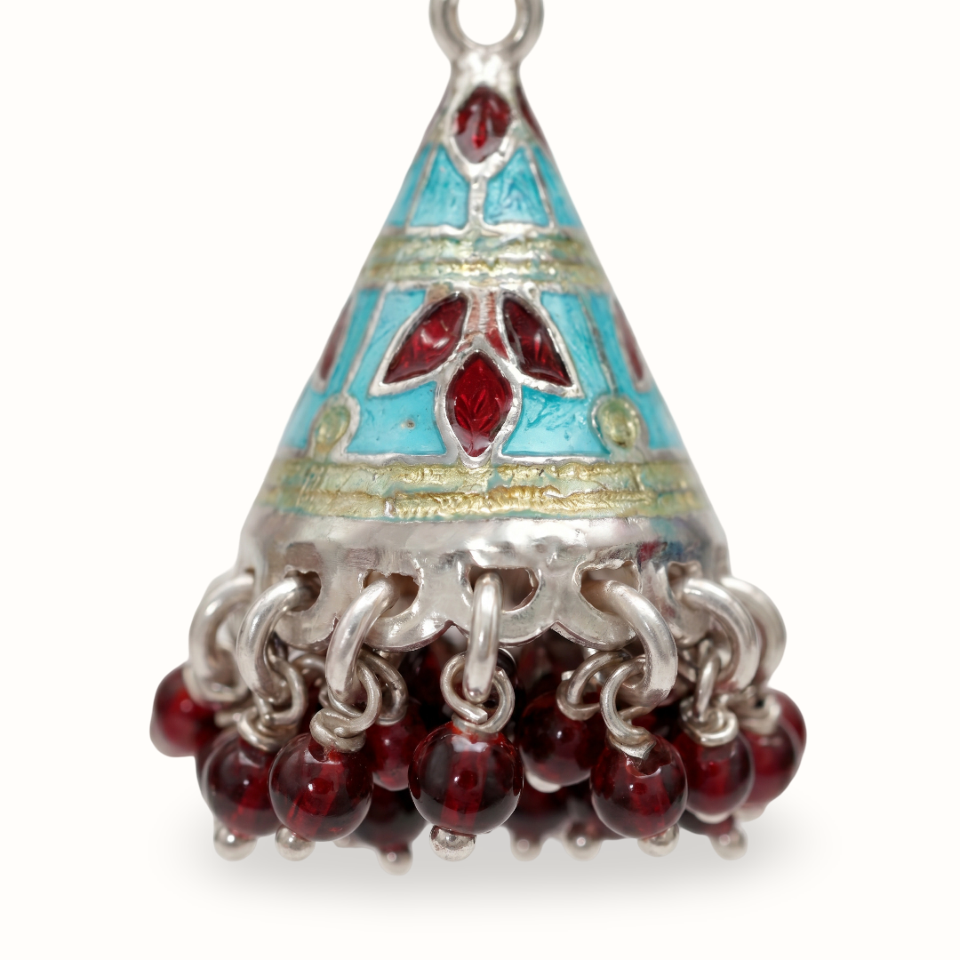 Stained Glass Mood — Meenakari Jhumka in Silver Polish