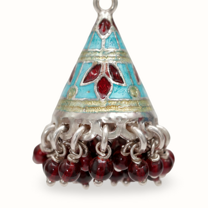 Stained Glass Mood — Meenakari Jhumka in Silver Polish