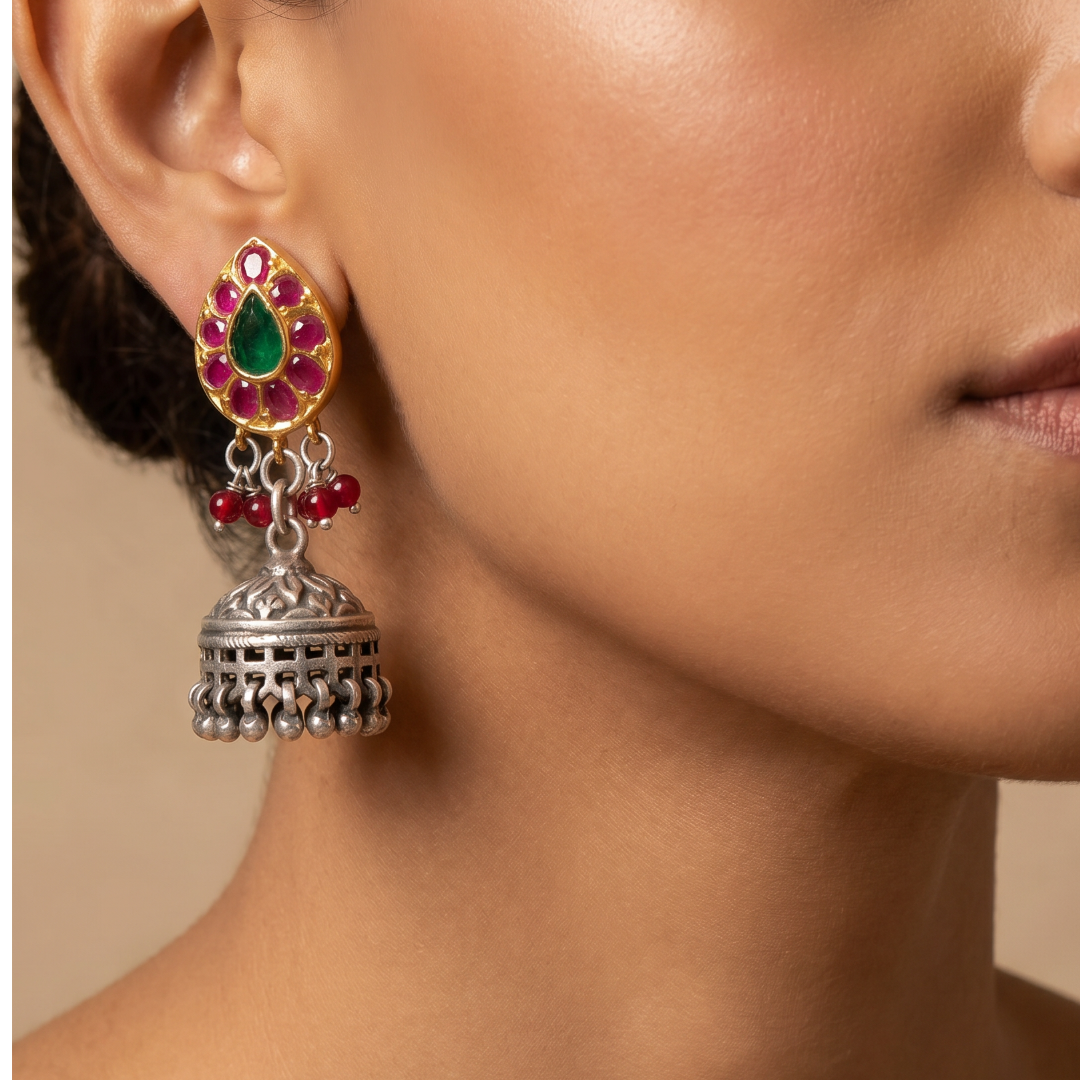 Ruby Riot — Kundan Jhumka in Oxidised Silver