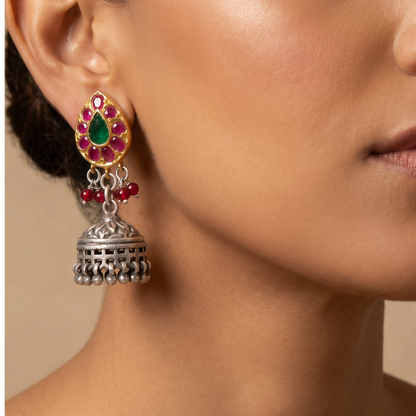 Ruby Riot — Kundan Jhumka in Oxidised Silver