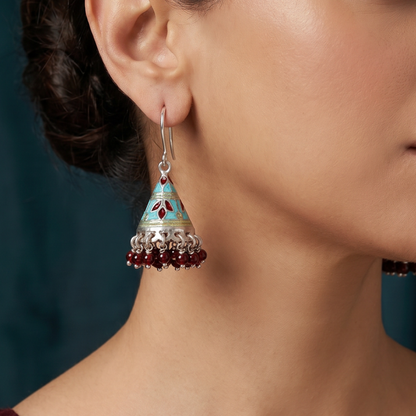 Stained Glass Mood — Meenakari Jhumka in Silver Polish