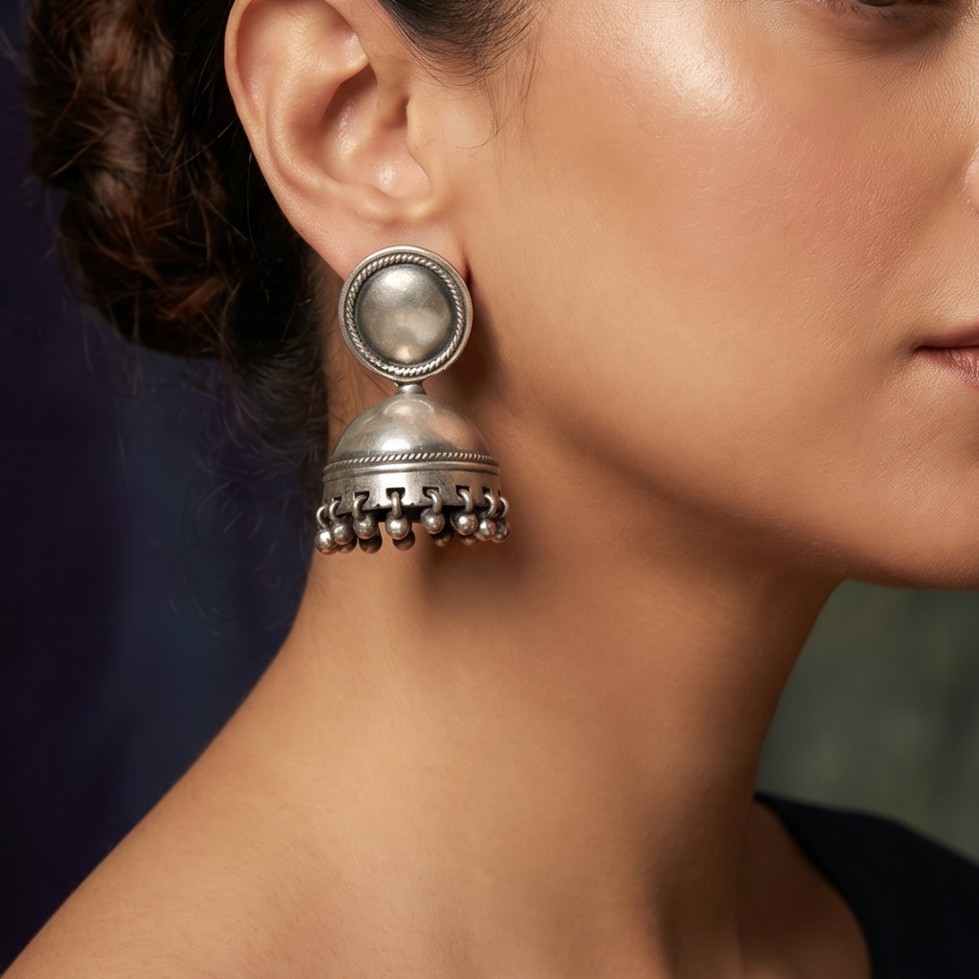 Dome and Done — Ghungroo Jhumka in Oxidised Silver