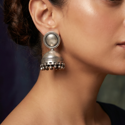 Dome and Done — Ghungroo Jhumka in Oxidised Silver