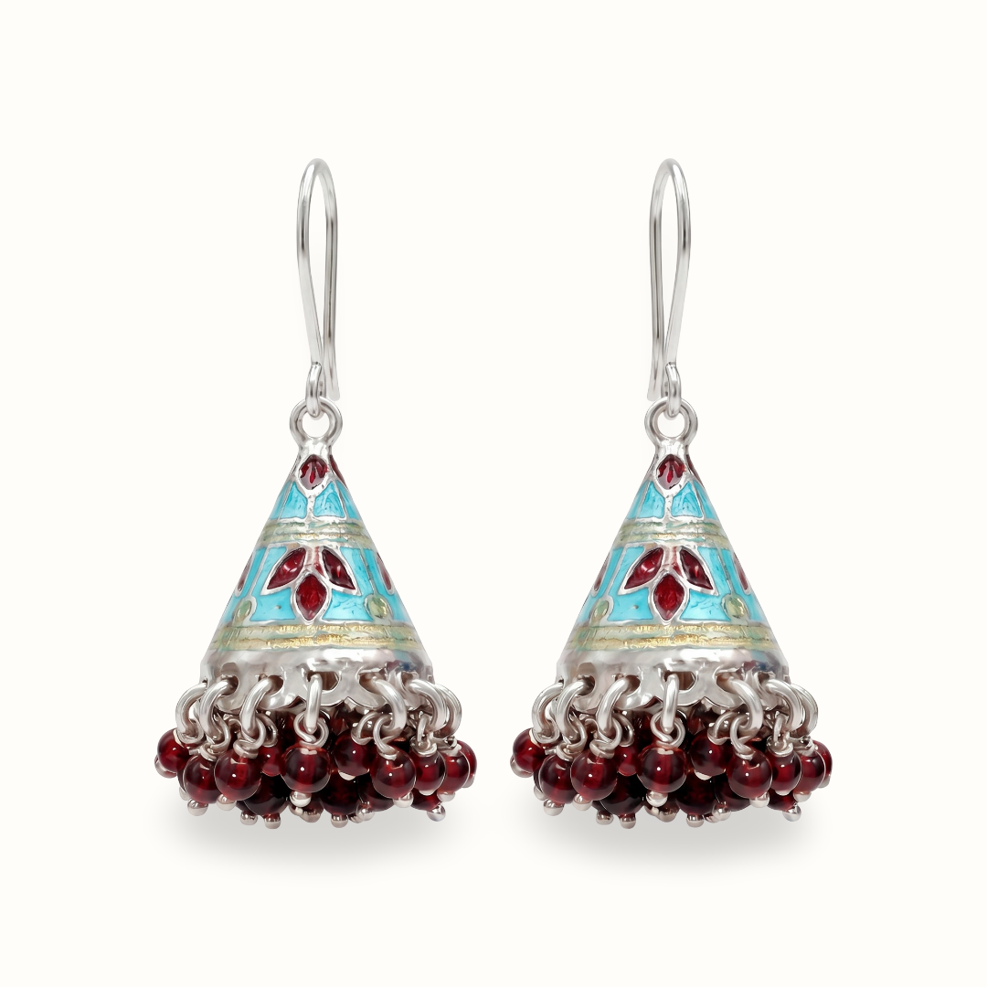 Stained Glass Mood — Meenakari Jhumka in Silver Polish