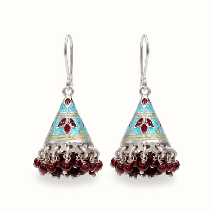 Stained Glass Mood — Meenakari Jhumka in Silver Polish