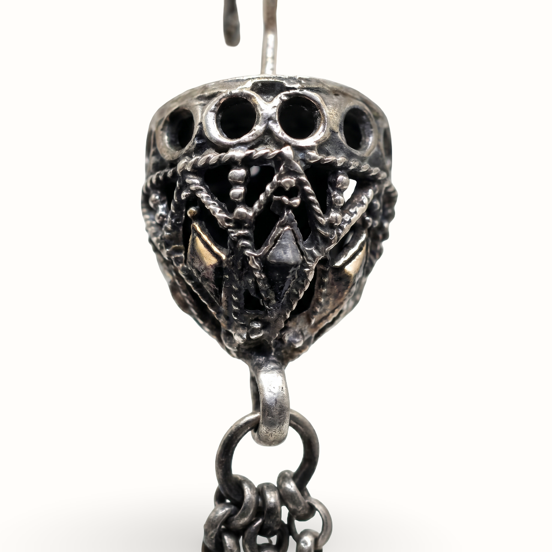 Little Riot — Jali Dome Chain-Tassel Earrings in Oxidised Silver