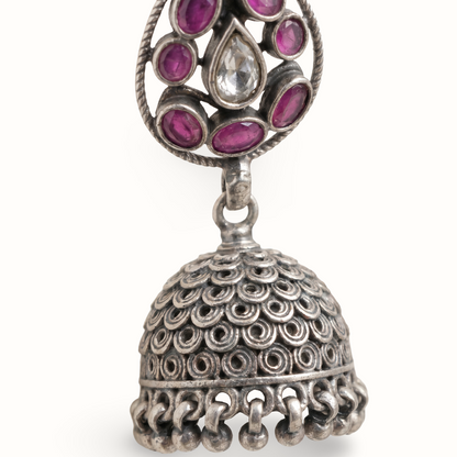Full Drama — Ruby & Kundan Jhumka in Oxidised Silver
