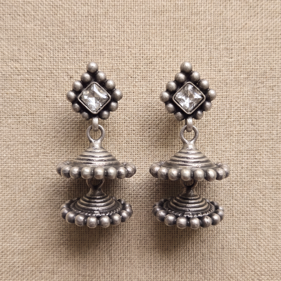 Two-Tier Wonder — Kundan Jhumka in Oxidised Silver