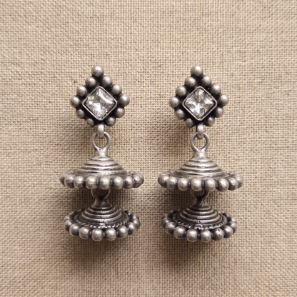 Two-Tier Wonder — Kundan Jhumka in Oxidised Silver