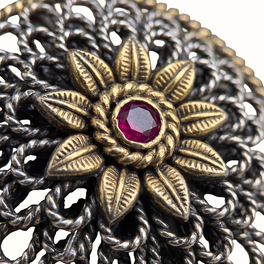 Full Coverage — Filigree Round Stud Earrings in Dual Tone Silver
